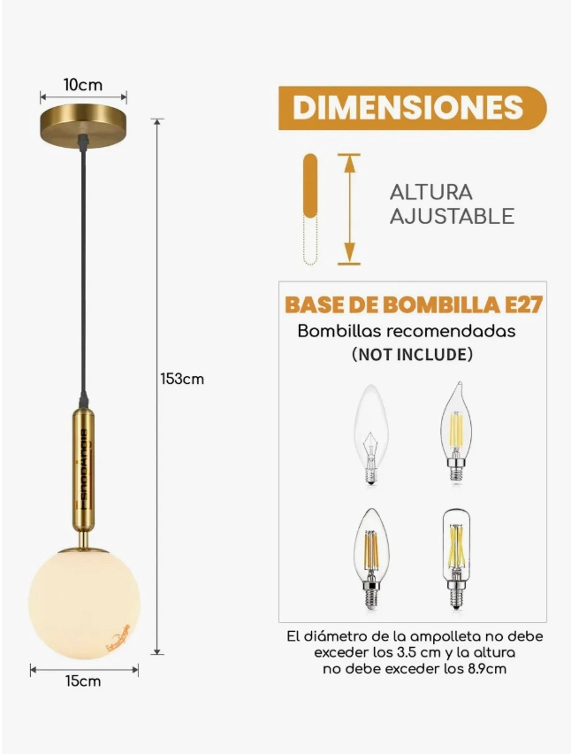 X2 LAMPARA COLGANTE DORADA ESFERA - 6