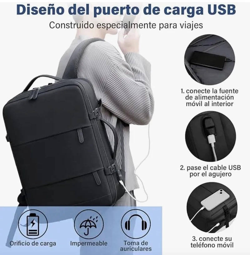 MOCHILA VIAJE EXPANDIBLE CON USB - 6