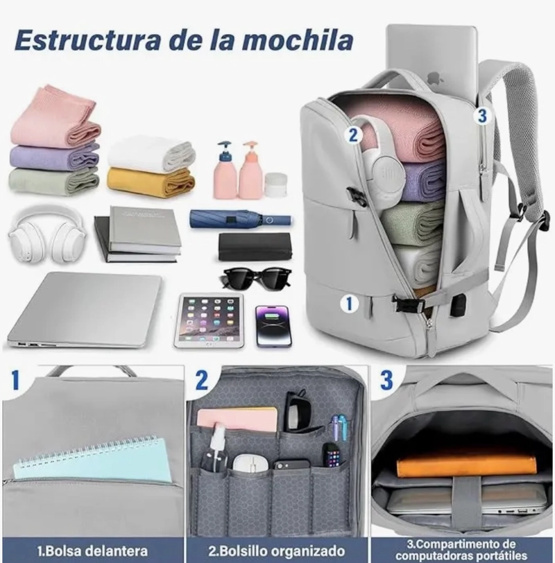 MOCHILA VIAJE EXPANDIBLE CON USB - 3