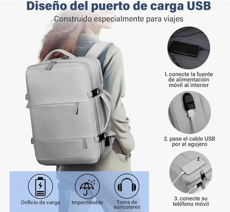 MOCHILA VIAJE EXPANDIBLE CON USB - 7