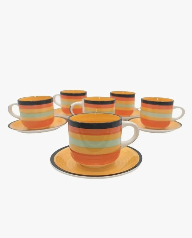 SET DE TAZAS DE LOZA CON PLATO CAFE - 1