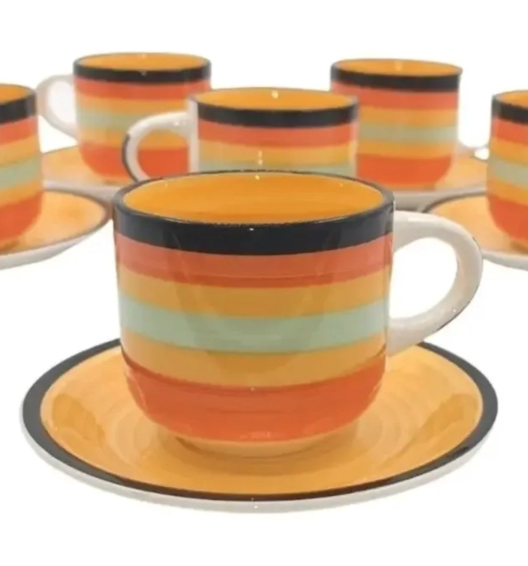 SET DE TAZAS DE LOZA CON PLATO CAFE - 3