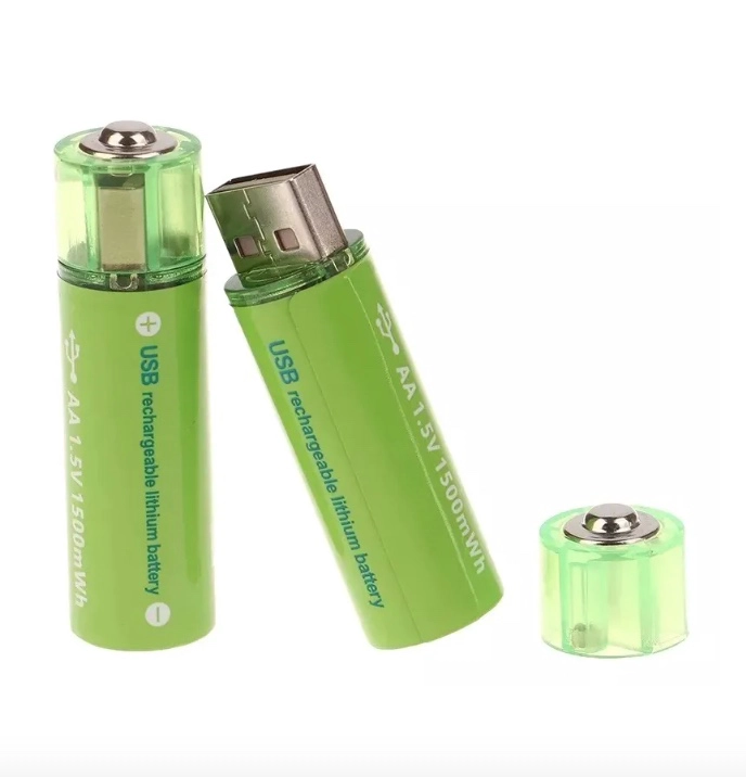 PACK X2 PILAS RECARGABLES USB PILA AA RECARGABLE DOBLE A - 1