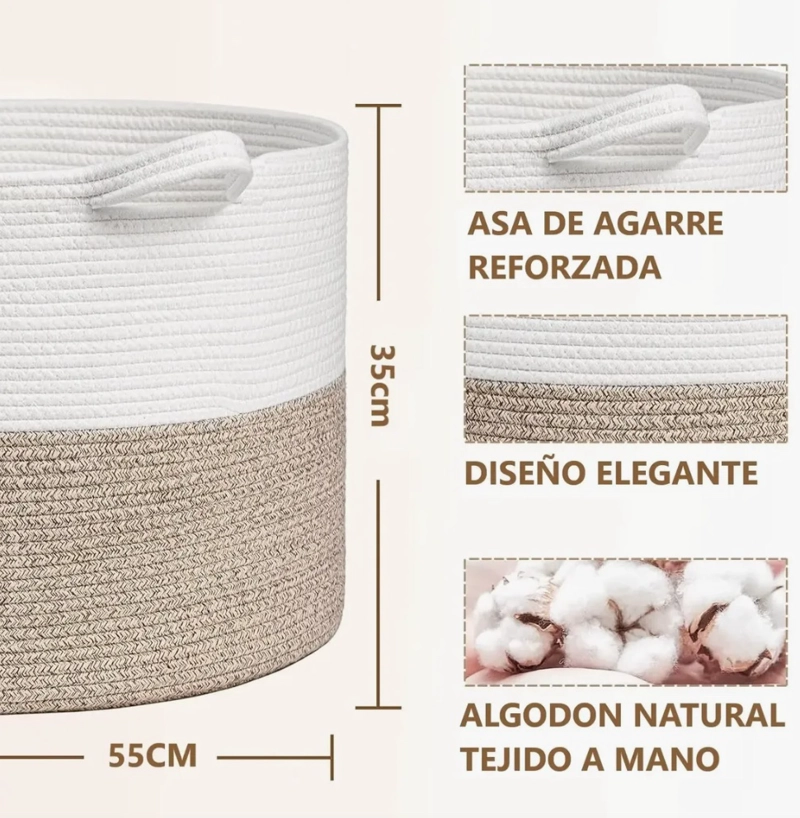 CANASTO ROPA SUCIA GRANDE DE 55CM - 7