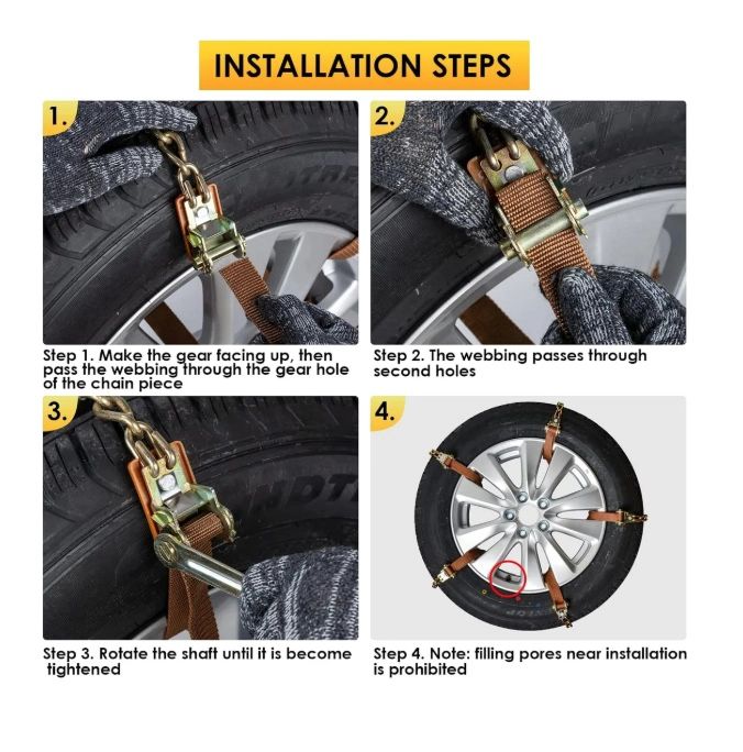 KIT 10 CADENAS NIEVE AJUSTABLES AUTO/CAMIONETA ACERO - 6