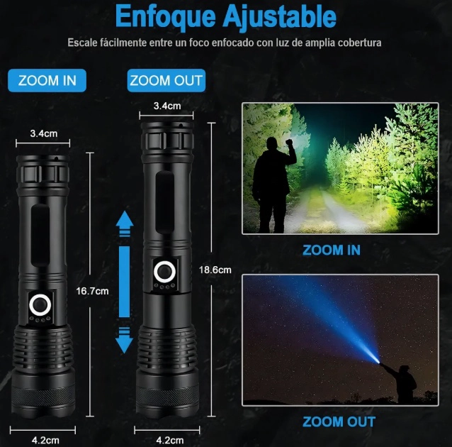 LINTERNA LED ZOOM TACTICA RECARGABLE - 3