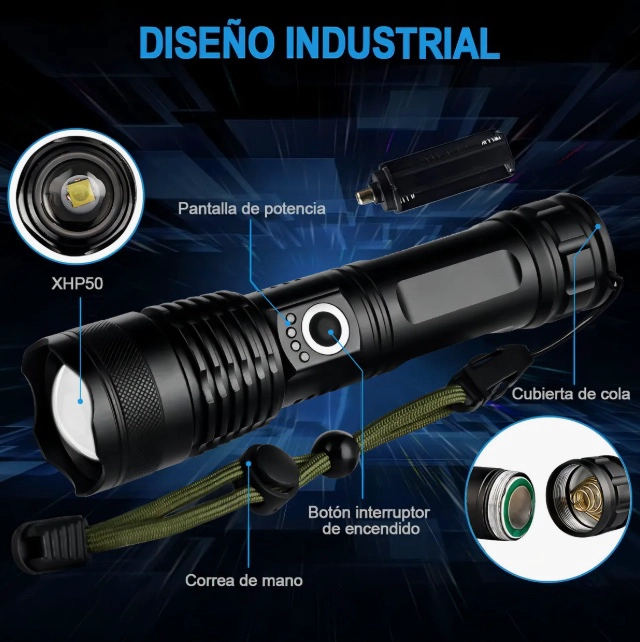 LINTERNA LED ZOOM TACTICA RECARGABLE - 6