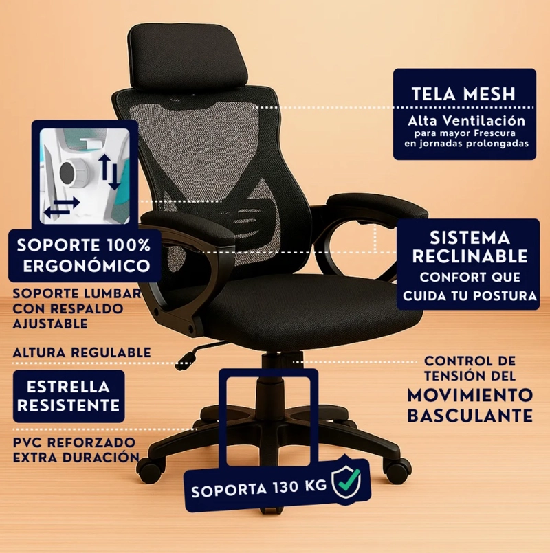 SILLA OFICINA ESCRITORIO REGULABLE - 4