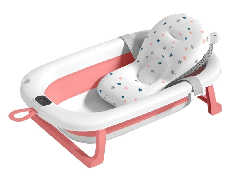BAÑERA BEBE PLEGABLE PORTATIL CON COJIN TERMOMETRO - 1