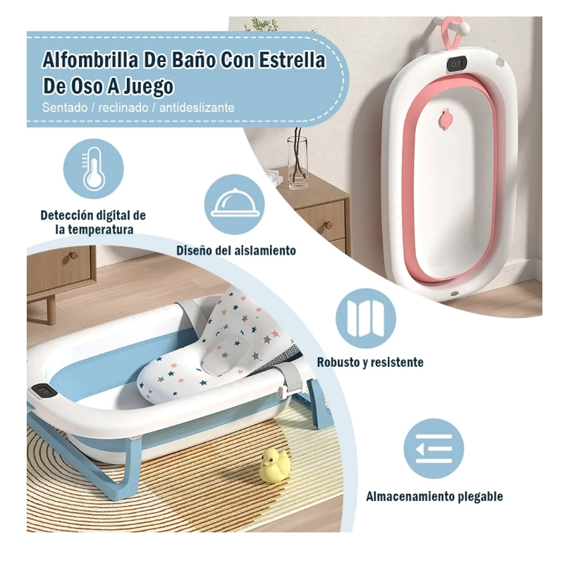 BAÑERA BEBE PLEGABLE PORTATIL CON COJIN TERMOMETRO - 4