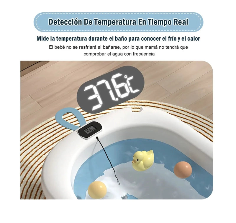 BAÑERA BEBE PLEGABLE PORTATIL CON COJIN TERMOMETRO - 5