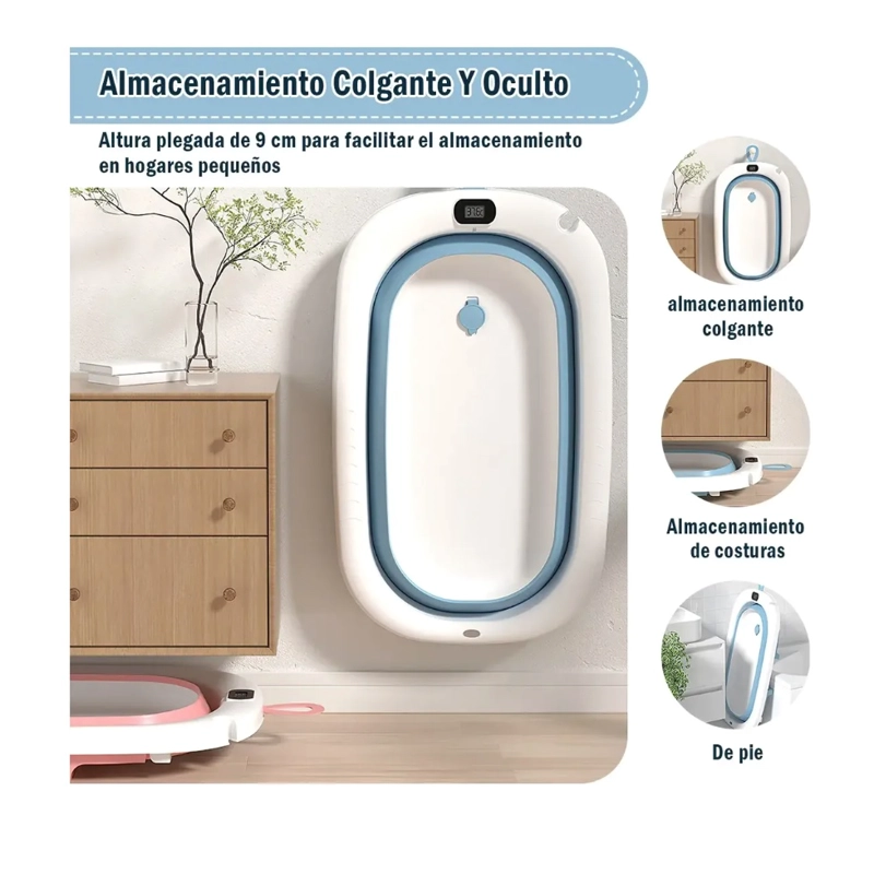 BAÑERA BEBE PLEGABLE PORTATIL CON COJIN TERMOMETRO - 7
