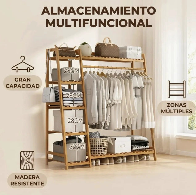 PERCHERO COLGADOR DE MADERA 110CM - 3
