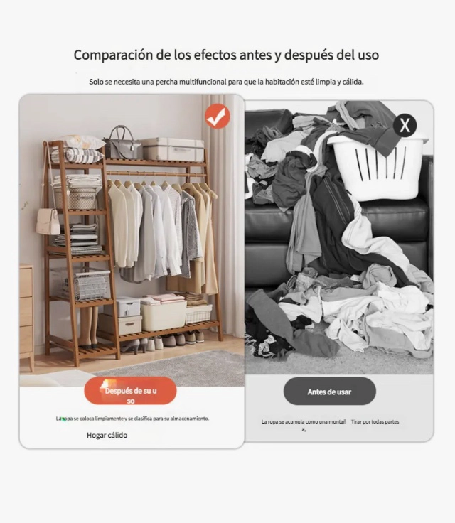 PERCHERO COLGADOR DE MADERA 110CM - 6