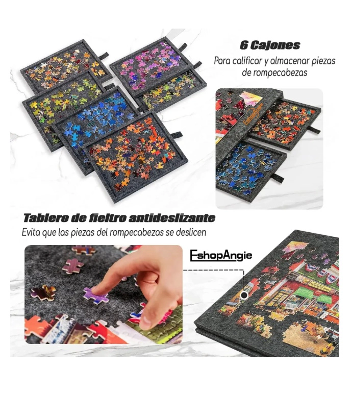 TABLA DE ROMPECABEZAS INCLINABLE CON SOPORTE Y 6 CAJONE - 5