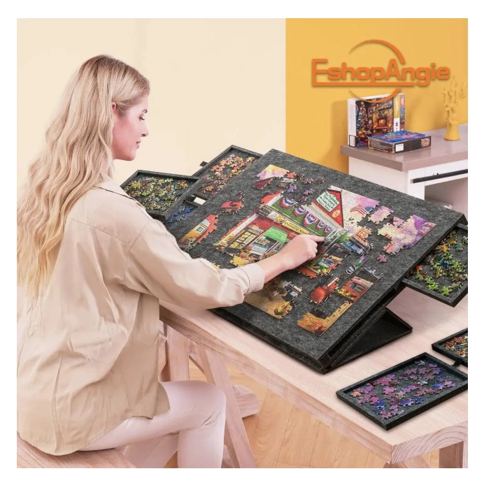 TABLA DE ROMPECABEZAS INCLINABLE CON SOPORTE Y 6 CAJONE - 7