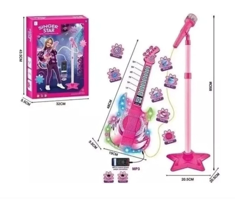 MICROFONO KARAOKE GUITARRA ROCK CON MP3 PARA NIÑOS - 3