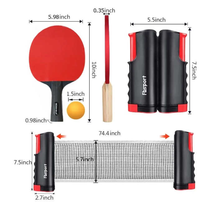 SET PING PONG 2 PALETAS + 6 PELOTAS + RED - 4