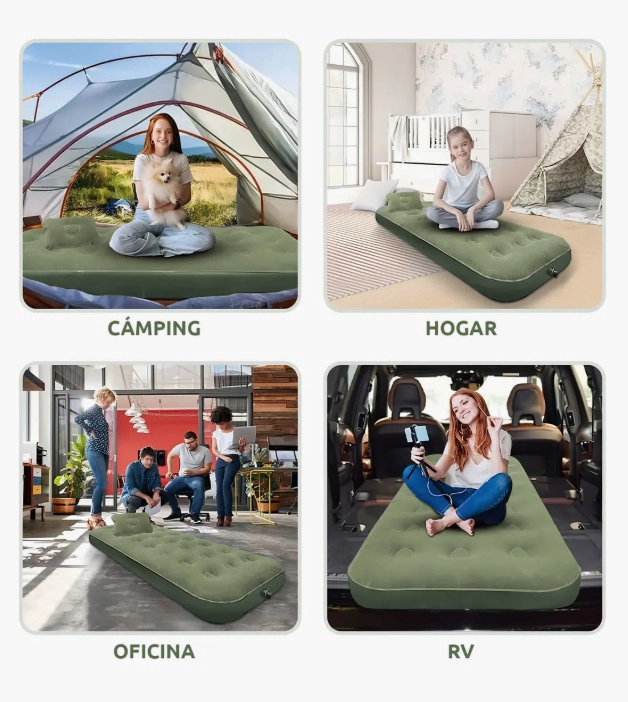 COLCHON INFLABLE INDIVIDUAL 1 PLAZA CON ALMOHADA - 4