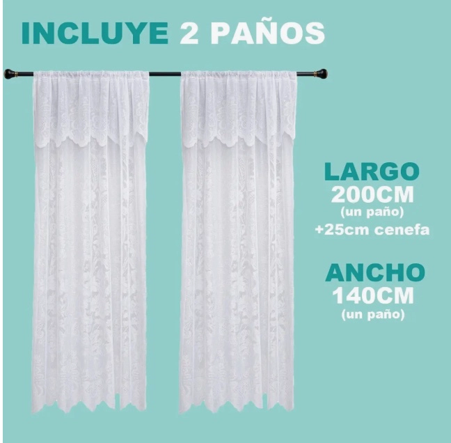 VISILLO HECHA ENCAJE CON PASA TUBO 140X200CM 2 PAÑOS - 4