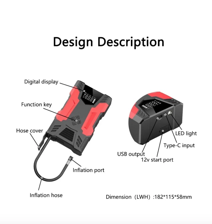 PARTIDOR DE BATERIA 12V CON COMPRESOR DE AIRE PORTATIL - 2