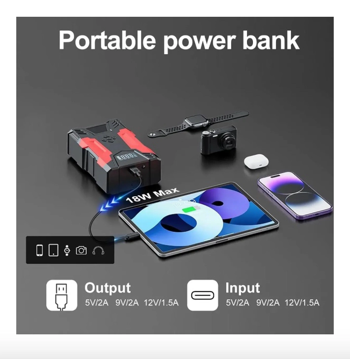 PARTIDOR DE BATERIA 12V CON COMPRESOR DE AIRE PORTATIL - 5