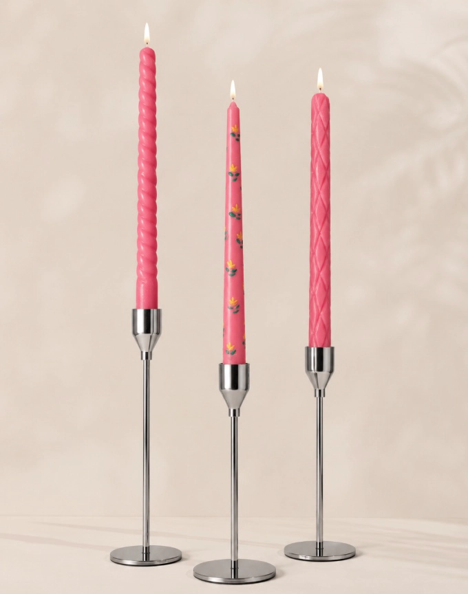 SET 3 CANDELABROS PORTA VELAS PLATEADO - 1