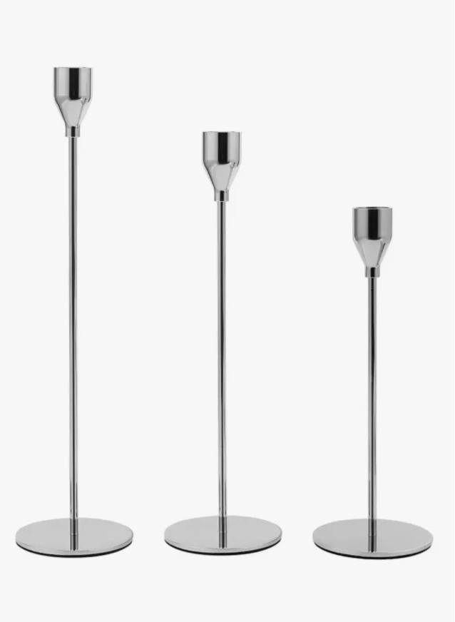 SET 3 CANDELABROS PORTA VELAS PLATEADO - 5