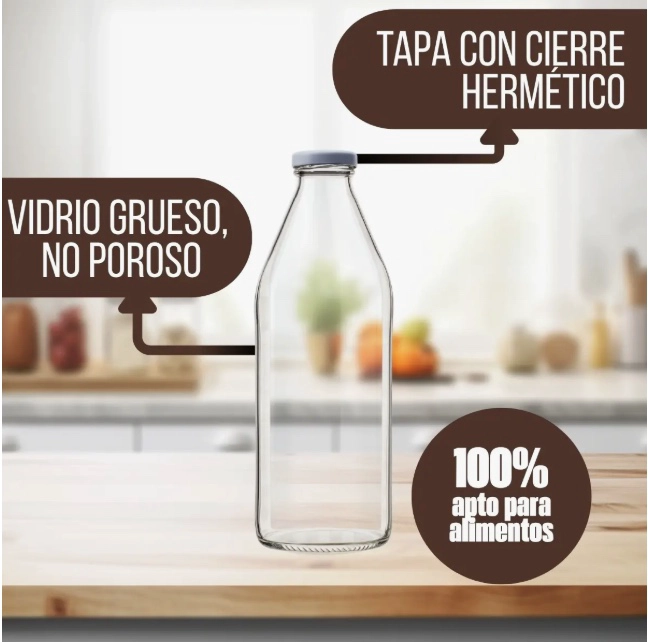 PACK 22 BOTELLAS VIDRIO 1000ML CON TAPA - 4