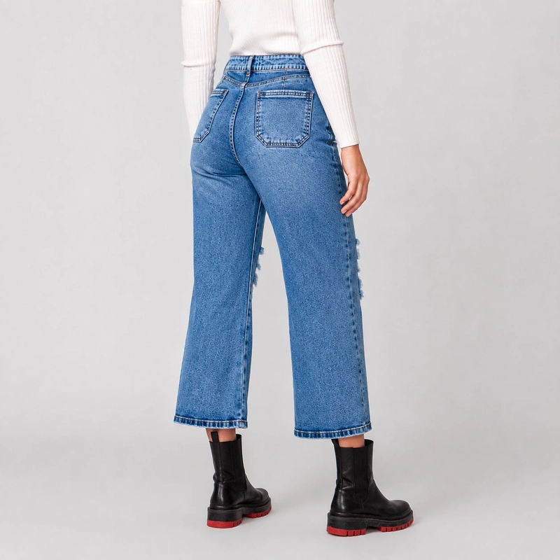 JEANS CULOTTE DESTROYER MOMCHIC AZUL - 1