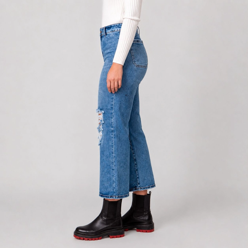 JEANS CULOTTE DESTROYER MOMCHIC AZUL - 2