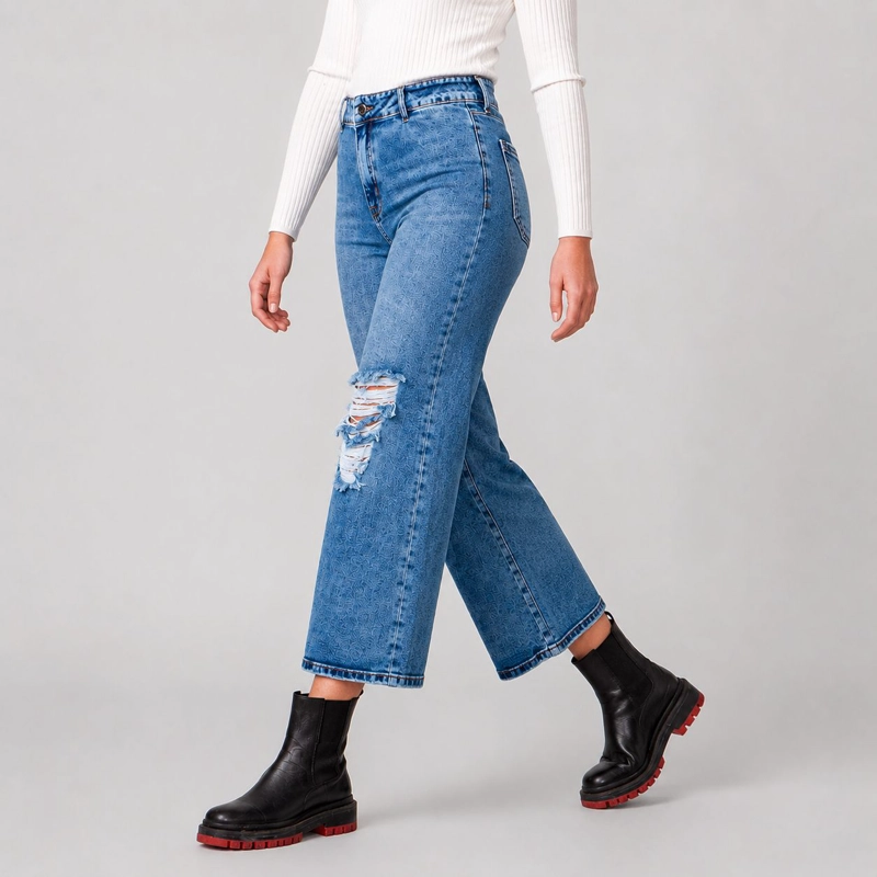 JEANS CULOTTE DESTROYER MOMCHIC AZUL - 4