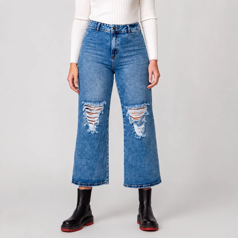 JEANS CULOTTE DESTROYER MOMCHIC AZUL - 5