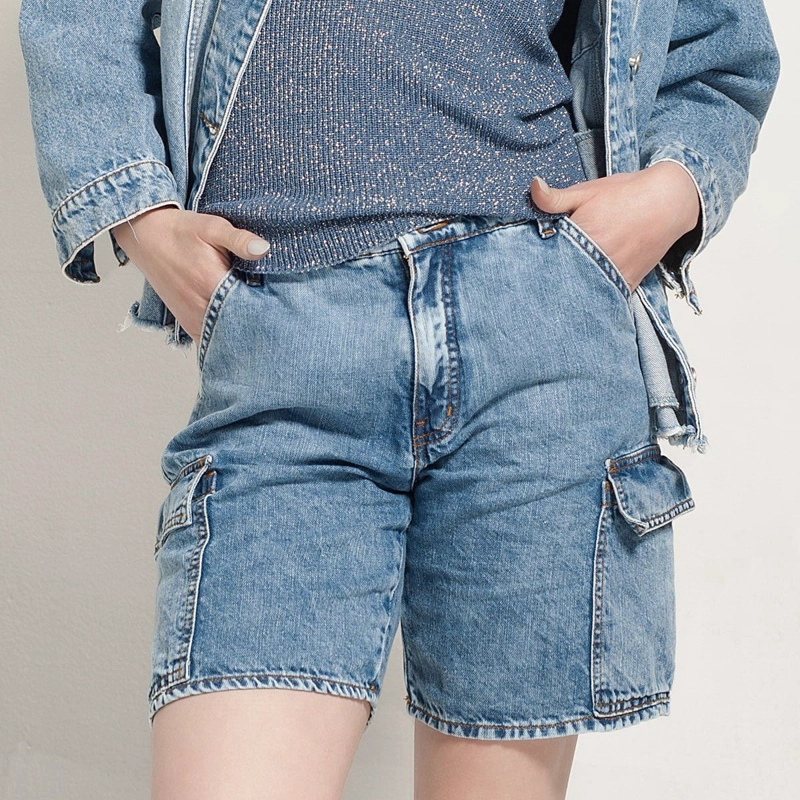 SHORT CARGO AZUL BOLSILLOS MOMCHIC AZUL - 1