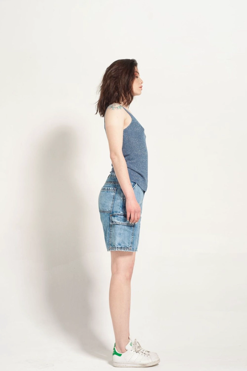 SHORT CARGO AZUL BOLSILLOS MOMCHIC AZUL - 3