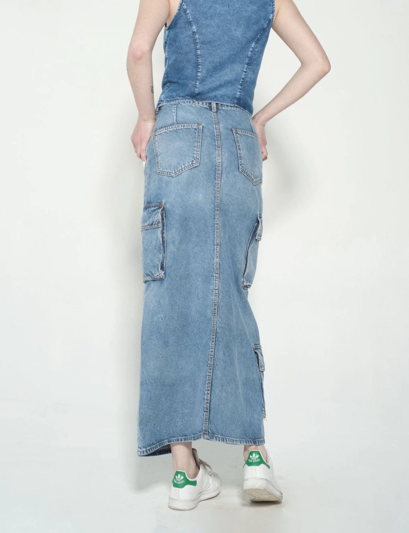 FALDA CARGO AZUL JEANS MOMCHIC AZUL - 2