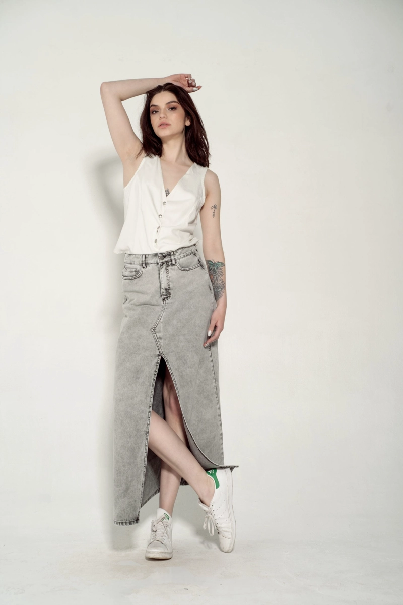 FALDA EVASE LARGA GRIS MOMCHIC GRIS - 2