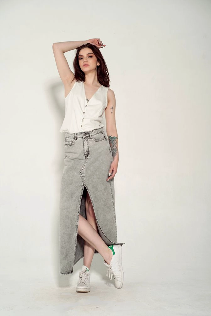 FALDA EVASE LARGA GRIS MOMCHIC GRIS - 3