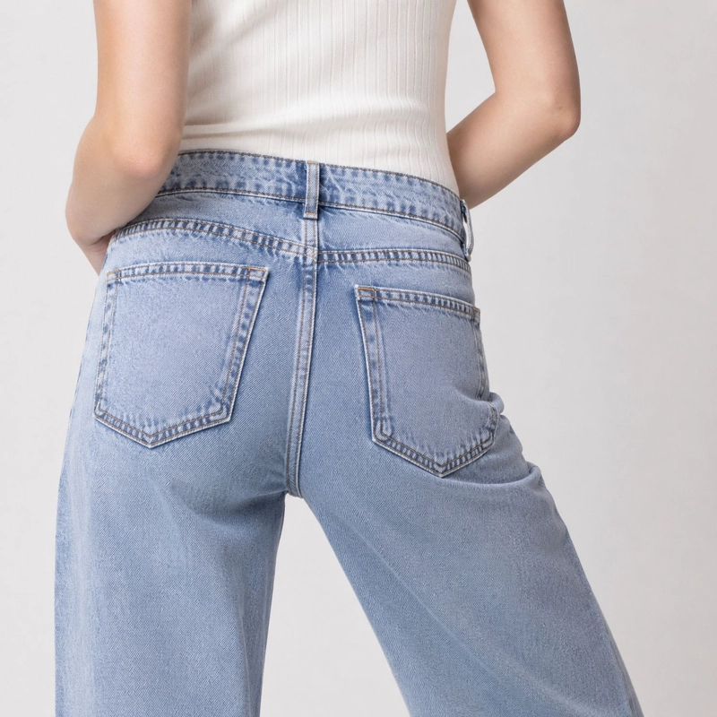 JEANS MOMCHIC STELLA NEW CELESTE WIDE LEG TIRO ALTO ALGODON MOMCHIC CELESTE - 5