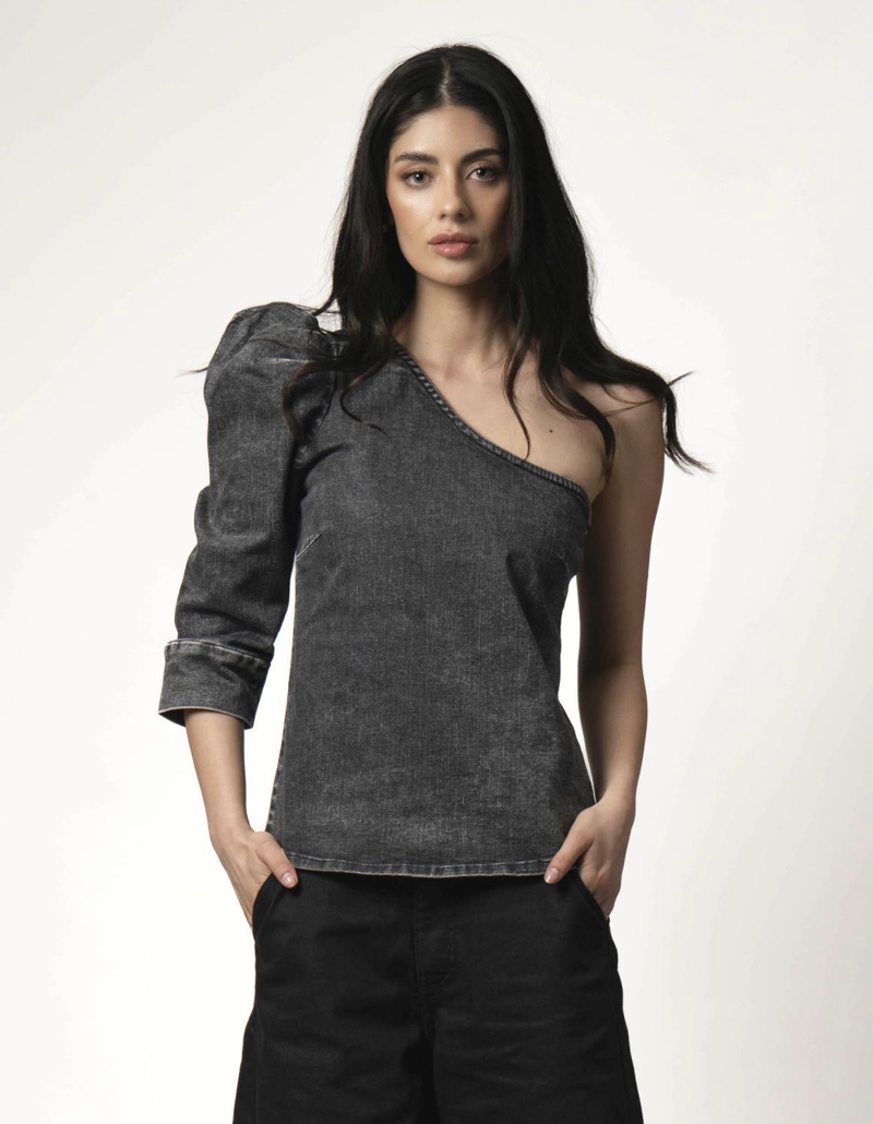 POLERA UNA MANGA GOBO GRIS MOMCHIC GRIS - 1