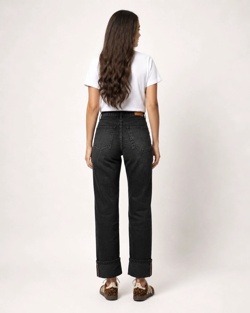 JEANS NEGRO DENIM RECTO TIRO MEDIO MOMCHIC NEGRO - 4