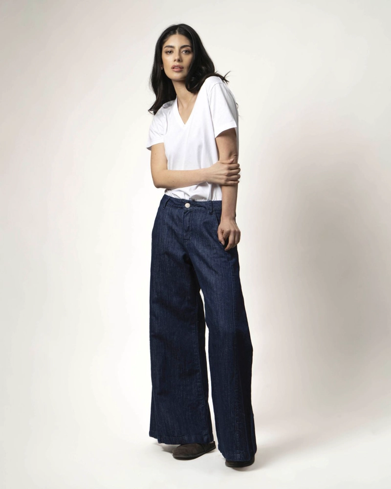 JEANS CAMPANA FLARE AZUL MOMCHIC AZUL OSCURO - 1