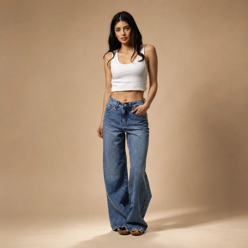 JEANS MOMCHIC STELLA NEW AZUL WIDE LEG TIRO ALTO ALGODON MOMCHIC AZUL - 3