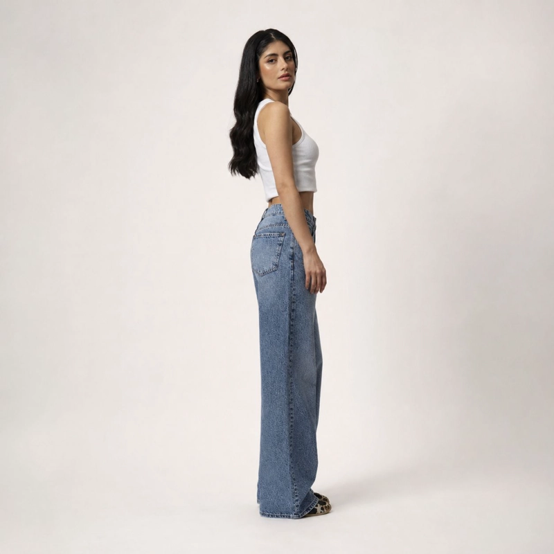 JEANS MOMCHIC STELLA NEW AZUL WIDE LEG TIRO ALTO ALGODON MOMCHIC AZUL - 4
