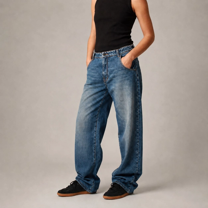 JEANS BALOON RECTO SKATE FIT AZUL TIRO MEDIO MOMCHIC MOMCHIC AZUL - 1