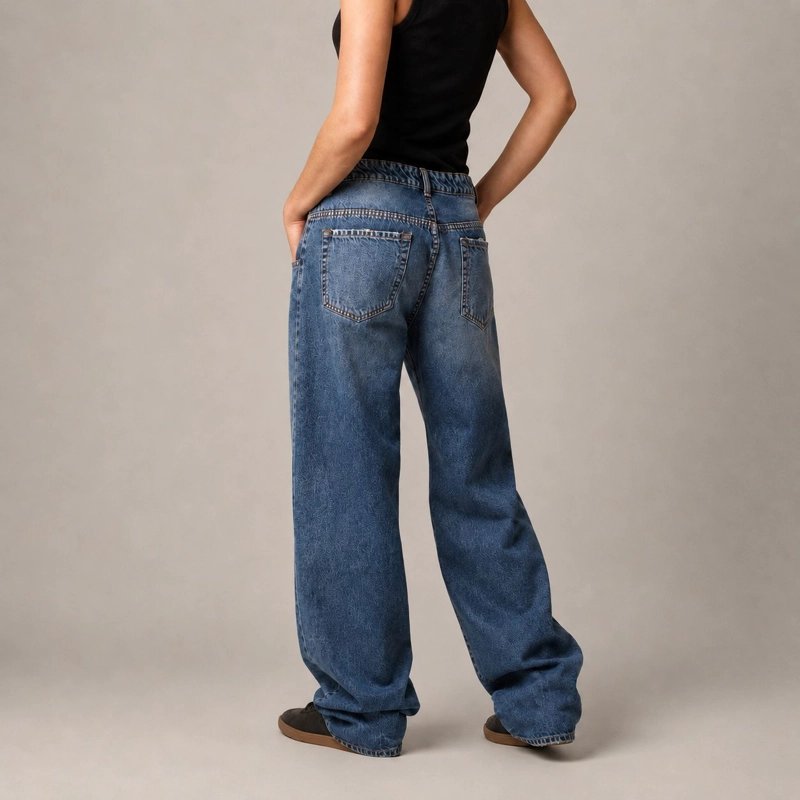 JEANS BALOON RECTO SKATE FIT AZUL TIRO MEDIO MOMCHIC MOMCHIC AZUL - 2