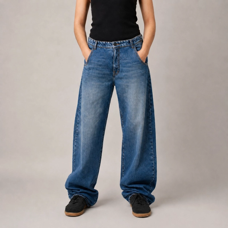 JEANS BALOON RECTO SKATE FIT AZUL TIRO MEDIO MOMCHIC MOMCHIC AZUL - 3