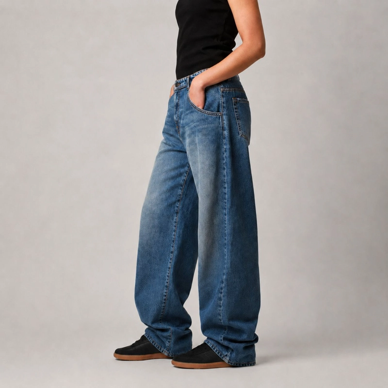 JEANS BALOON RECTO SKATE FIT AZUL TIRO MEDIO MOMCHIC MOMCHIC AZUL - 4