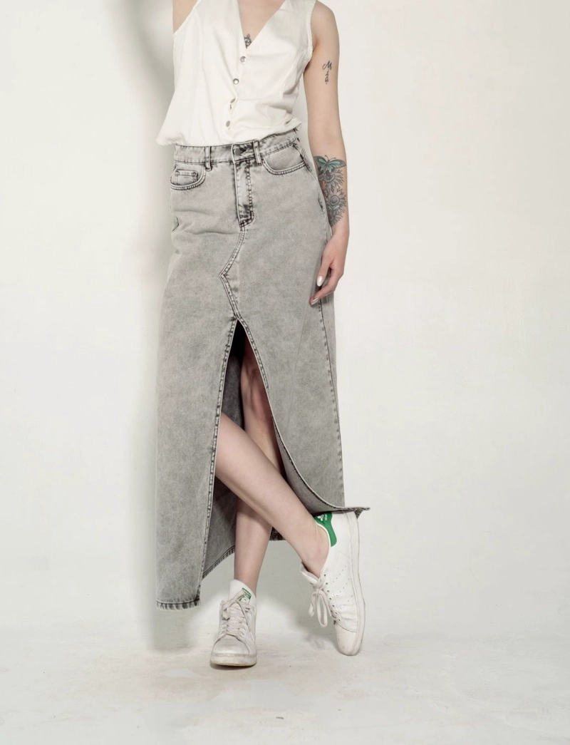 FALDA EVASE LARGA GRIS MOMCHIC GRIS - 1
