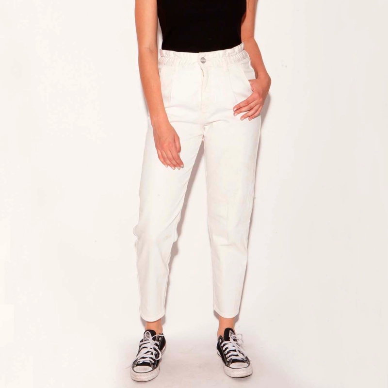 JEANS FLARE PAPER BAG CRUDO MOMCHIC BLANCO - 1